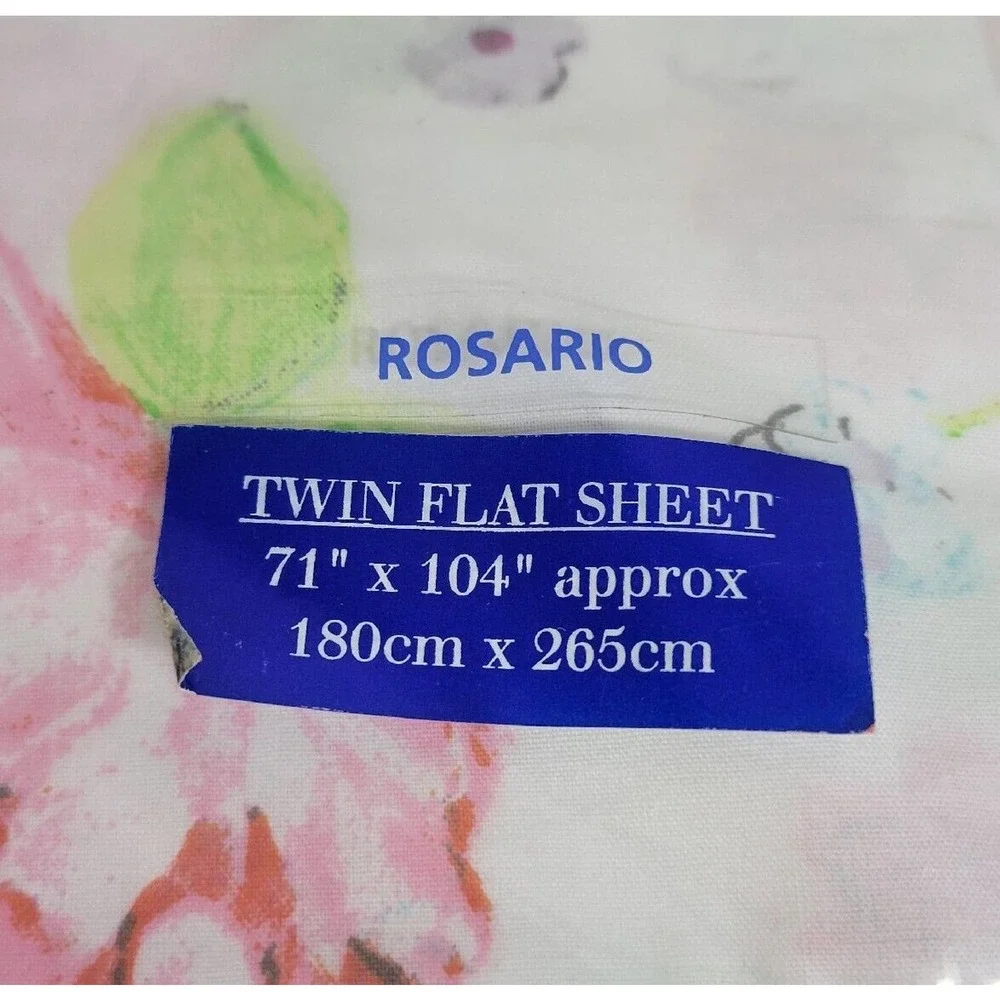 Designers Guild Rosario Cotton Twin Striped Fitted Sheet & Floral Flat Sheet NIP